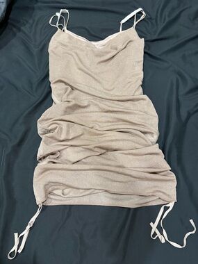 NWT Dion Lee Shimmery Champagne Ruched Cowl Neck Slip Dress